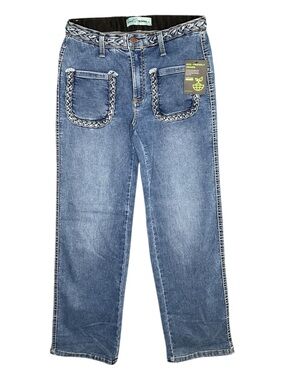 Love Trends Braid Waist Straight Leg Jeans XL NWT Stretch Denim